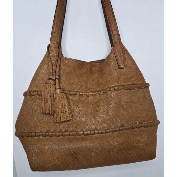Vince Camuto Hobo Shoulder Bag Pebbled Leather Purse Tassels in Cognac Brown Lg - Picture 3 of 13